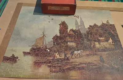 Vintage Wooden Jigsaw Puzzle JK Straus	Banks Of The River Scheldt	500	16x20 #226 • $19.62