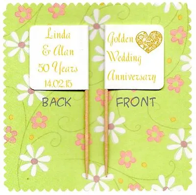 20 PERSONALISED GOLDEN WEDDING 50TH ANNIVERSARY CUP CAKE FLAG Topper Decoration • £3.25