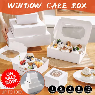 Cupcake Boxes 2/4/6/12 Hole Window Face Cake Boxes Cake Boards Wedding Party Box • $215.29