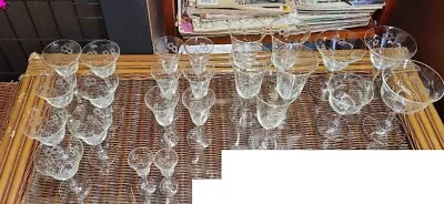 Vintage Etched Floral Crystal Stemware Set 24 Pcs • $50