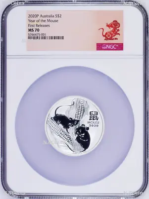 2020 P Australia Silver Lunar Year Of The Mouse 2oz $2 Coin NGC MS70 FR Series 3 • $189.99