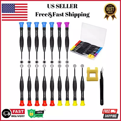 18 Pc Mini Precision Screwdriver Set With Case Magnetic Tweezers For Electronics • $11.95