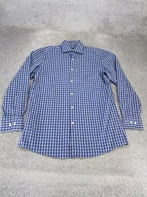 Hugo Boss Dress Shirt Mens 16 Blue Cotton Plaid Sharp Fit  • $26.99