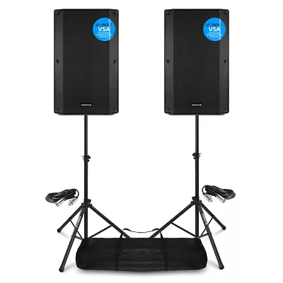 VSA12 Pair Active PA Speakers Bi-Amp 12  1600w 2-Way DJ Sound System With Stands • £459