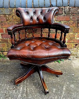 Stunning Brown Leather Captains Chair • £298