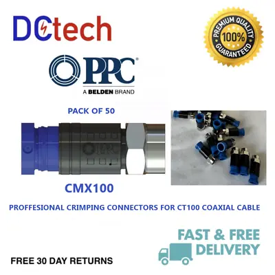 F Connectors Single Coax Ct100 Cable  50pc Belden Cx100 Brand New • £12.89