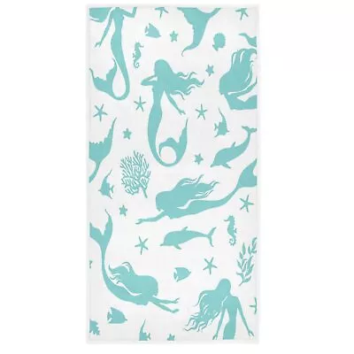 Wfrish Mermaid Fish Seashells Hand Towels Bath Shower Towels Dolphins Teal Ba... • $22.10