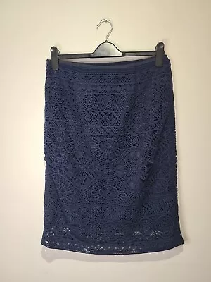 Laura Ashley Blue Floral Geometric Print Skirt - Size 12 • £2