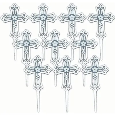 12 Plastic Cross Picks Toppers Easter 1st Communion Baptism  Conformation Party • $6