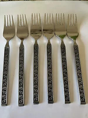 MCM Vintage Made In Japan NIGHT BLOSSOM STAINLESS 6 Salad Forks • $15.95