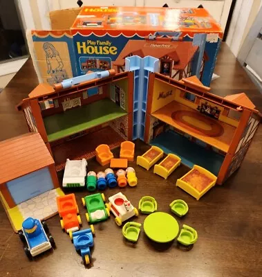 VTG Fisher Price Little People Our Family House Brown Tudor W/ Box 952 Piece Lot • $89.99