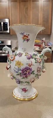 Antique Rare  Meissen Porcelain Flower Encrusted Vases 10 Inch • $390