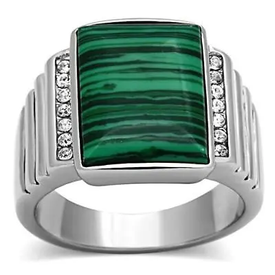 Mens Malachite Ring Stainless Steel Stainless Steel 15 Carat Green Emerald Cut • £19.54