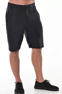 Bohio Mens 100% Linen Bermuda Shorts - Black Flat-Front Casual  (32~ 42) - MLH40 • $32.99