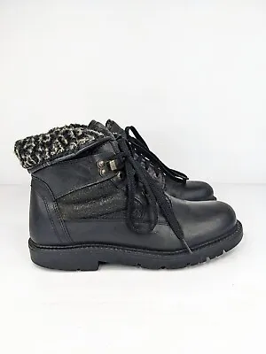 Vintage 80s WENDEL Portugal Black Leather Lace Up Ankle Boots Size 38 Hiking • $39