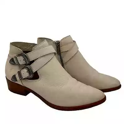 Frye White Leather Ray Harness Buckle Back Zip Booties Size 6 • $69