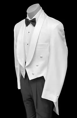 Mens White Tuxedo Tailcoat With Satin Shawl Lapels Long Tails Wedding Mardi Gras • $69.99