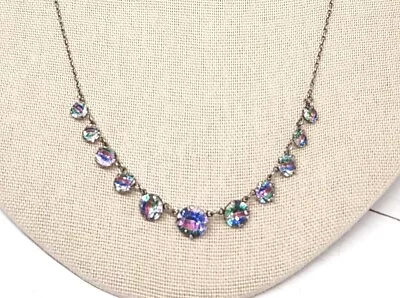 Iris Necklace 18'' Approx 835 Silver Czech Rainbow Glass Beads Vintage Jewelry • $49.99
