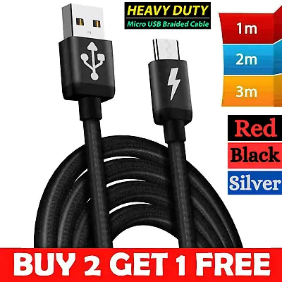 Micro USB Cable Fast Charger For Samsung Galaxy Android Phone 1M 2M 3M Long Lead • £3.99