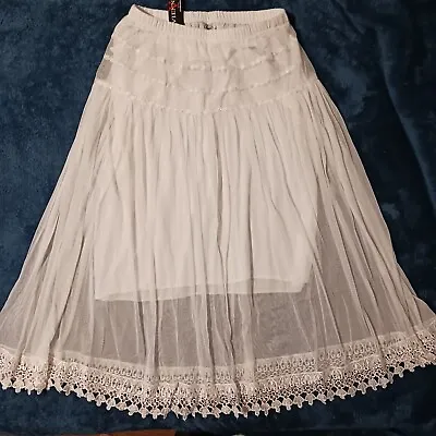 Vintage White Coquette Girl White Maxi Skirt Sheer Lace Fringe Size XXL Lolita • $29.99