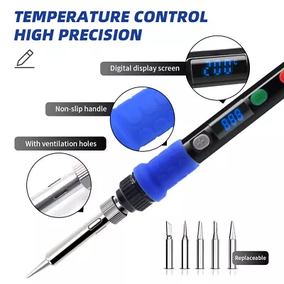 90W Soldering Iron Kit LCD Adjustable Temperature Electronics Welding Pen Tool • £13.29