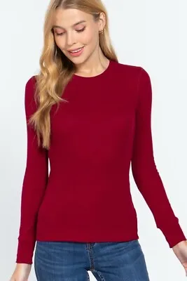 Women's Crew Neck Thermal Shirt Top Stretch Cotton Long Sleeve Basic Waffle Knit • $7.49