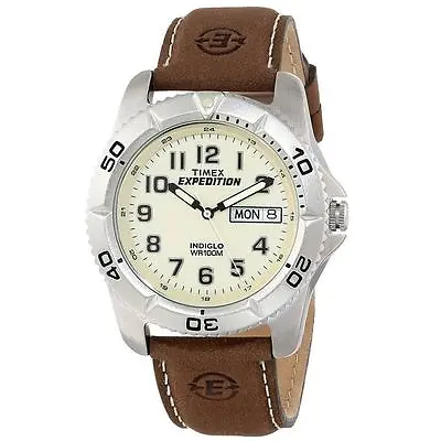Timex T46681 Men's Expedition Brown Leather Watch Indiglo Day/Date 100 Meter • $43.40