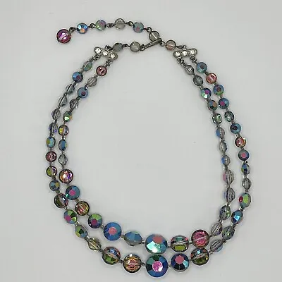 Vintage Aurora Borealis Aspirin Bead Two Strand Necklace • $129.99