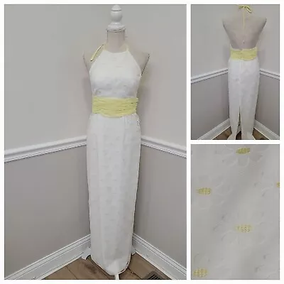 Vintage Alyce Designs Maxi Lace Chamomiles Halter Dress/Made In USA/Empire Waist • $45