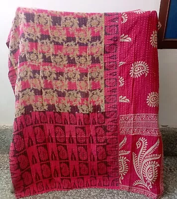 Indian Handmade Quilt Vintage Kantha Bedspread Throw.Cotton Blanket Gudari Ralli • $32.54