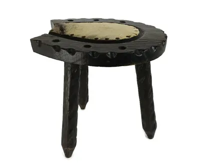 Spanish   Milking Stool Table Pedestal Plant Bonsai Stand  Carved Wood Horseshoe • $174.40