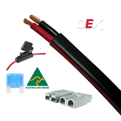 Automotive Twin Core Cable Black/Red  8 MM 2x50amp H/D Plugs 60amp Fuse 5 MT • $69.95