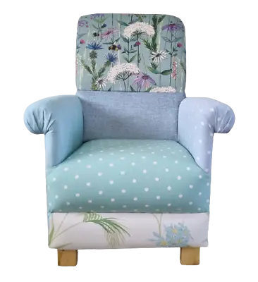 Laura Ashley Voyage Maison Adult Chair Patchwork Blue Duck Egg Fabric Armchair • £239.95