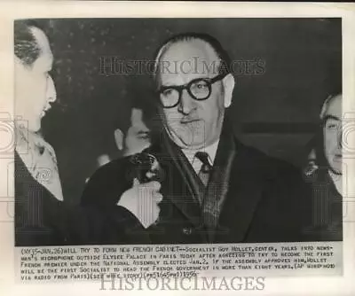 1956 Press Photo French Socialist Guy Mollet Talks Into Newsmean's Microphone • $19.99