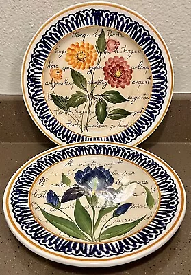 Pair Of VIETRI Hand Made In Italy Flowers And Script 10 1/8” - Decorative Plates • $38.99