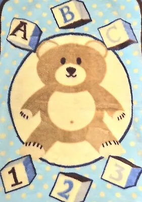 RARE VINTAGE HTF Teddy Bear Plush Fleece Baby Blanket Lovey ABC & 123 Blocks • $54.47