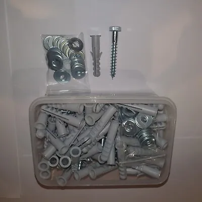 4 To 50 X Coach Bolts Wall Plugs And Washers For Sky Dish/ Aerial Wall Bracket • £13.98