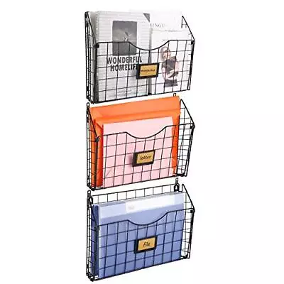 Stackable Hanging Wall Files Rack&3-Tier Metal Folder Wall File Holder With T... • $50.98