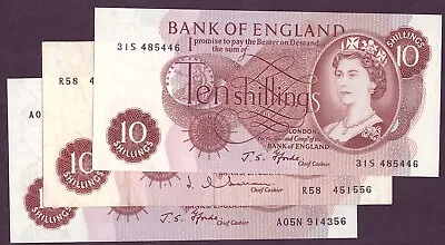 2 X Ten 10 Shillings Fforde UNC Banknotes Plus One Circulated Hollom Note. • £15