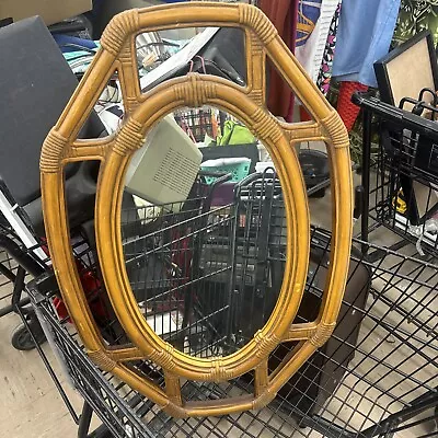 Vintage MCM 1980 Burwood Faux Bamboo Plastic Oval Wall Mirror 29  • $20