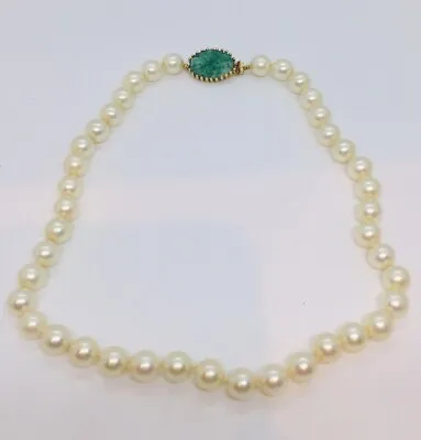 Joseph Mazer Vintage Gold Plated Green Glass Faux Pearl Beaded Necklace • $150