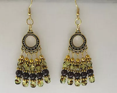 Gold Plated And Mixed Earth Tones Chandelier Earrings 3 Inches • $12.95