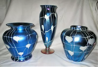 Antique Art Deco Usa 12.5   Durand Blue Hearts Vines Art Glass Flower Vase Mint • $2800