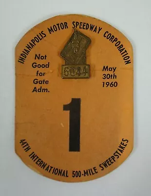 1960 Indianapolis 500 Bronze Pit Badge # 5044 With Back-Up Card #1 Jim Rathmann • $199.99