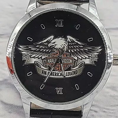 Harley Davidson Watch 44mm Bezel Eagle Wing Legend Blk Leather Strap 9  New Batt • $50.99