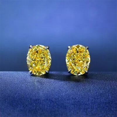 2Ct Oval LabCreated Yellow Diamond Solitaire Stud Earrings 14K White Gold Plated • $19.49