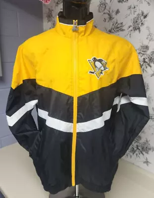 PITTSBURGH PENGUINS Starter Jacket Nylon YELLOW & BLACK Sewn Logos  XL • $75