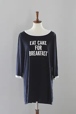 KATE SPADE Nightgown Shirt Pajama EAT CAKE FOR BREAKFAST : Black XL Large • $11.99