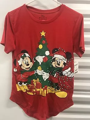 Junior Disney Mickey Mouse Minnie Mouse Christmas Tree T SHIRT Medium M • $9.99