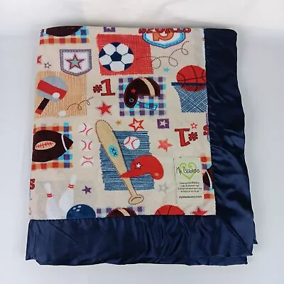 My Blankee Blue Satin Trim Sports Theme Baby Security Blanket Lovey Toddler • $16.99